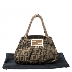 Pre Owned Fendi Gold/Brown Zucca Shimmering Fabric Small Mia Shoulder Bag