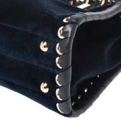 Pre Owned Fendi Dark Blue Velvet Mini Whip Stitched Peekaboo Top Handle Bag