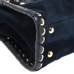 Pre Owned Fendi Dark Blue Velvet Mini Whip Stitched Peekaboo Top Handle Bag