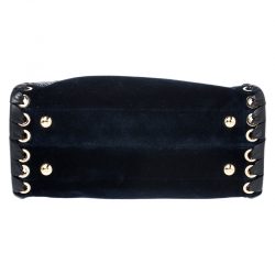 Pre Owned Fendi Dark Blue Velvet Mini Whip Stitched Peekaboo Top Handle Bag