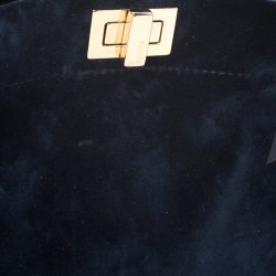 Pre Owned Fendi Dark Blue Velvet Mini Whip Stitched Peekaboo Top Handle Bag