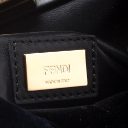 Pre Owned Fendi Dark Blue Velvet Mini Whip Stitched Peekaboo Top Handle Bag