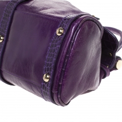 Pre Owned Fendi Purple Embossed Leather Magic Top Handle Bag
