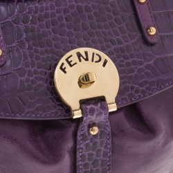 Pre Owned Fendi Purple Embossed Leather Magic Top Handle Bag