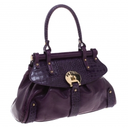 Pre Owned Fendi Purple Embossed Leather Magic Top Handle Bag