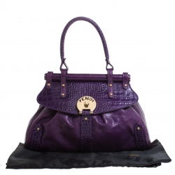 Pre Owned Fendi Purple Embossed Leather Magic Top Handle Bag