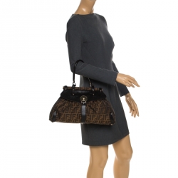 Pre Owned Fendi Tobacco Zucca Canvas and Leather Medium Magic Shoulder Bag
