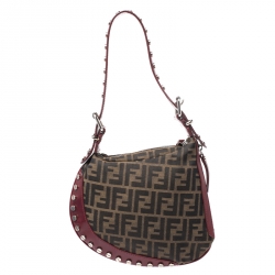 Pre Owned Fendi Tobacco Zucca Canvas and Leather Small Oyster Hobo