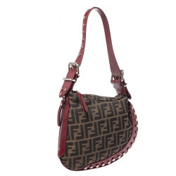Pre Owned Fendi Tobacco Zucca Canvas and Leather Small Oyster Hobo