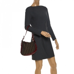 Pre Owned Fendi Tobacco Zucca Canvas and Leather Small Oyster Hobo