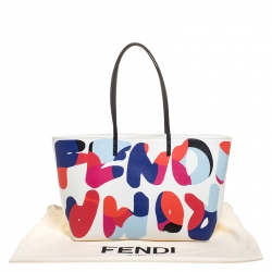Pre Owned Fendi White Roma Print Coated Canvas Large Roll Tote