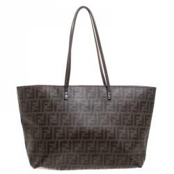 Pre Owned Fendi Tobacco Zucca Coated Canvas Large Roll Tote