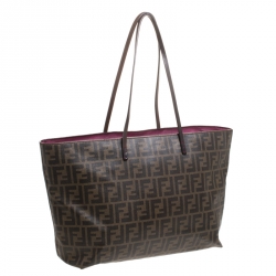 Pre Owned Fendi Tobacco Zucca Coated Canvas Large Roll Tote