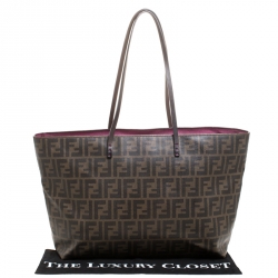 Pre Owned Fendi Tobacco Zucca Coated Canvas Large Roll Tote