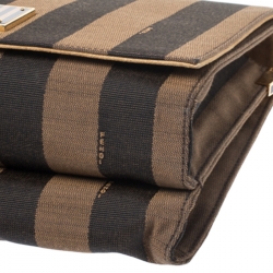 Pre Owned Fendi Tobacco Canvas Large Pequin Stripe Claudia Shoulder Bag