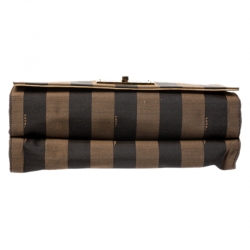 Pre Owned Fendi Tobacco Canvas Large Pequin Stripe Claudia Shoulder Bag