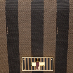 Pre Owned Fendi Tobacco Canvas Large Pequin Stripe Claudia Shoulder Bag