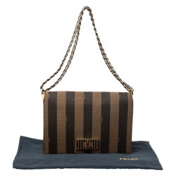Pre Owned Fendi Tobacco Canvas Large Pequin Stripe Claudia Shoulder Bag