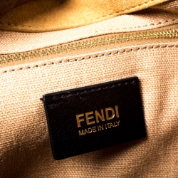 Pre Owned Fendi Tobacco Canvas Large Pequin Stripe Claudia Shoulder Bag