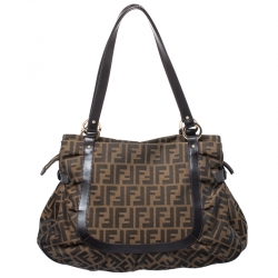 Pre Owned Fendi Tobacco Zucca Canvas and Leather Large Chef Tote