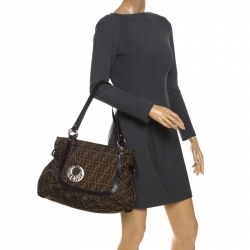 Pre Owned Fendi Tobacco Zucca Canvas and Leather Large Chef Tote