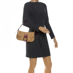 Pre Owned Fendi Red Raffia Small Baguette 