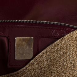 Pre Owned Fendi Red Raffia Small Baguette 