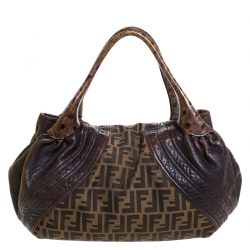 Pre Owned Fendi Tobacco Zucca Canvas and Leather Spy Bag