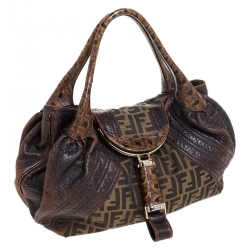 Pre Owned Fendi Tobacco Zucca Canvas and Leather Spy Bag