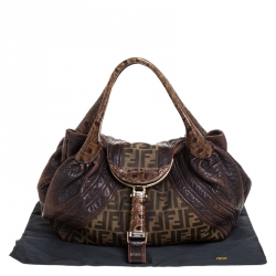 Pre Owned Fendi Tobacco Zucca Canvas and Leather Spy Bag