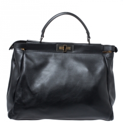 Pre Owned Fendi Black Leather Large Peekaboo Top Handle Bag