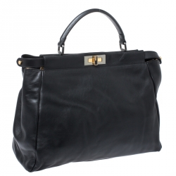 Pre Owned Fendi Black Leather Large Peekaboo Top Handle Bag