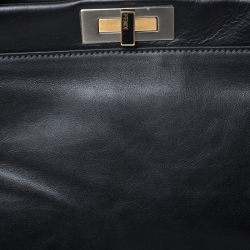 Pre Owned Fendi Black Leather Large Peekaboo Top Handle Bag