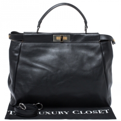 Pre Owned Fendi Black Leather Large Peekaboo Top Handle Bag