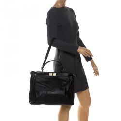 Pre Owned Fendi Black Leather Large Peekaboo Top Handle Bag