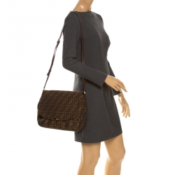 Pre Owned Fendi Tobacco Zucca Canvas and Leather Crossbody Bag