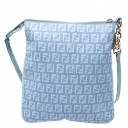 Pre Owned Fendi Light Blue Zucchino Canvas Crossbody Bag