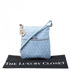 Pre Owned Fendi Light Blue Zucchino Canvas Crossbody Bag