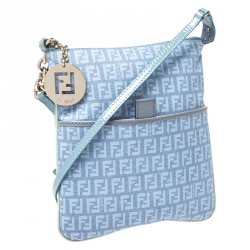 Pre Owned Fendi Light Blue Zucchino Canvas Crossbody Bag