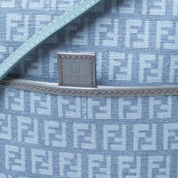 Pre Owned Fendi Light Blue Zucchino Canvas Crossbody Bag