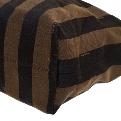 Pre Owned Fendi Tobacco/Pink Pequin Canvas and Leather Roll Tote