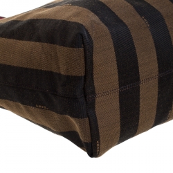 Pre Owned Fendi Tobacco/Pink Pequin Canvas and Leather Roll Tote