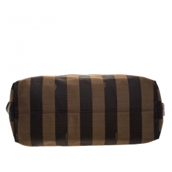 Pre Owned Fendi Tobacco/Pink Pequin Canvas and Leather Roll Tote