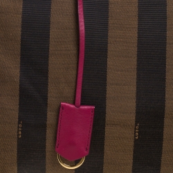 Pre Owned Fendi Tobacco/Pink Pequin Canvas and Leather Roll Tote
