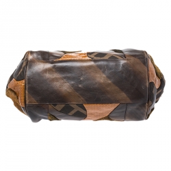 Pre Owned Fendi Brown Zucca Canvas,Leather and Fur Patchwork Shoulder Bag