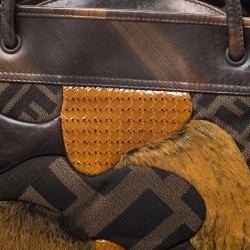 Pre Owned Fendi Brown Zucca Canvas,Leather and Fur Patchwork Shoulder Bag