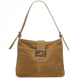 Pre Owned Fendi Brown/Beige Corduroy Shoulder Bag