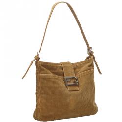 Pre Owned Fendi Brown/Beige Corduroy Shoulder Bag