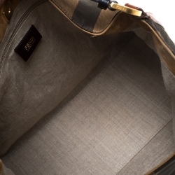 Pre Owned Fendi Tobacco/Black Canvas and Leather Large Pequin Striped Hobo