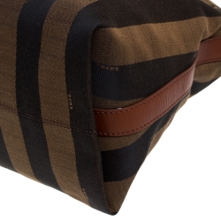 Pre Owned Fendi Tobacco/Black Canvas and Leather Large Pequin Striped Hobo